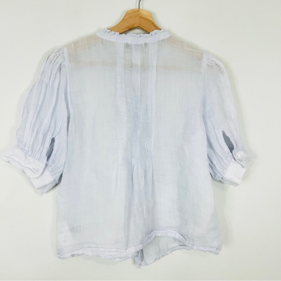 J. Crew lace Trim PINTUCK blouse Soft Blue Button-Up Top size small - Picture 4 of 7